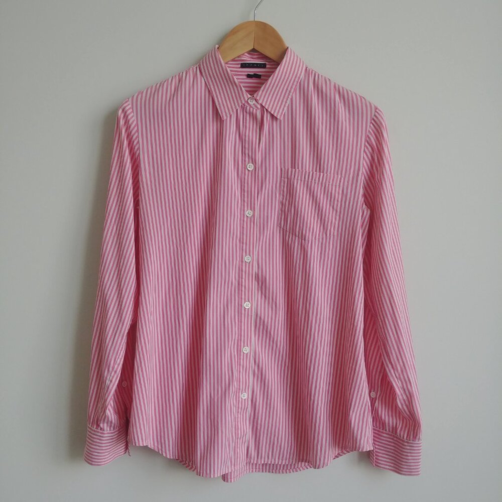 Theory Womens Medium pink white striped button down shirt blouse cotton